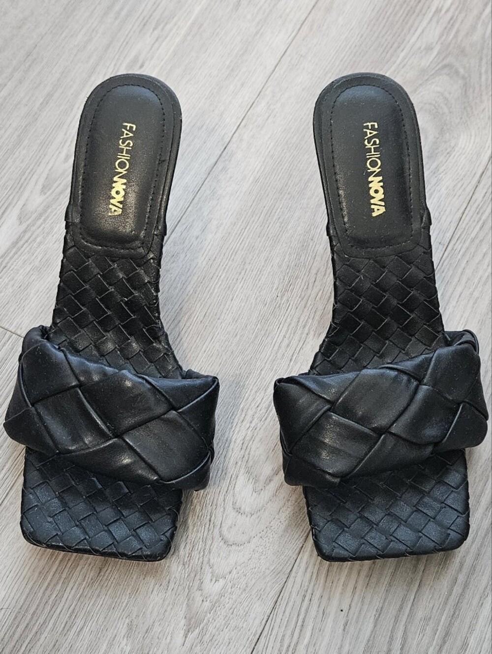 Fashion Nova Black Braided Square-Toe Slide Mules